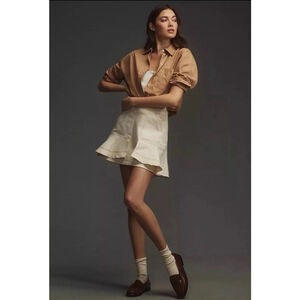 Anthropologie Pilcro Kick Flare Mini Skirt Sz 6 Cream Skater Casual Boho Festive